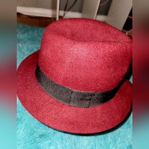 Unisex Fedora Wide Brimmed Billycock Fedora Hat Cap Wool Wine/Red/burgundy